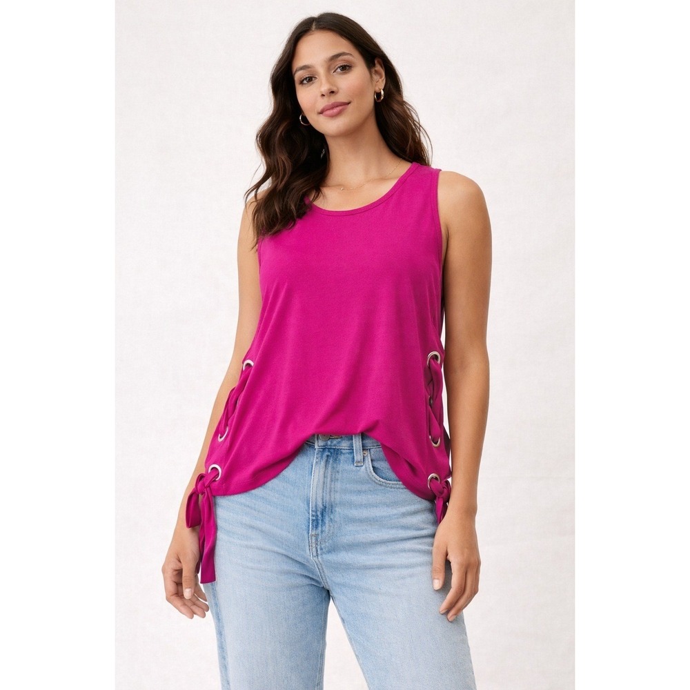 MICHAEL Michael Kors Tank Top Womens‎ XL Deep Fuchsia Side Tie Grommet NWT